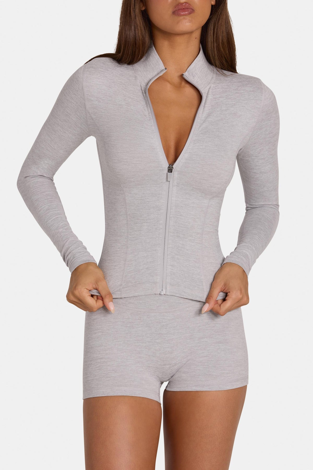 Chic Soft Active Zip-Up Jacket in Grey Marl