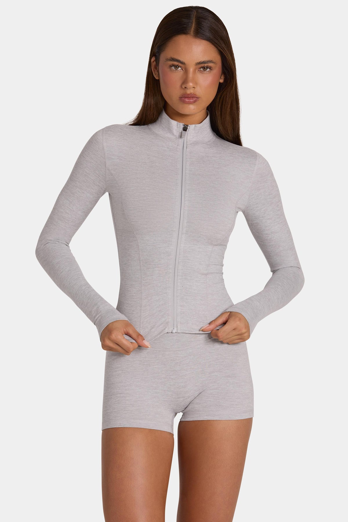 Chic Soft Active Zip-Up Jacket in Grey Marl
