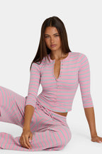 Chic Brushed Jersey Crewneck Cardigan in Multi Stripe
