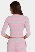 Chic Brushed Jersey Crewneck Cardigan in Multi Stripe
