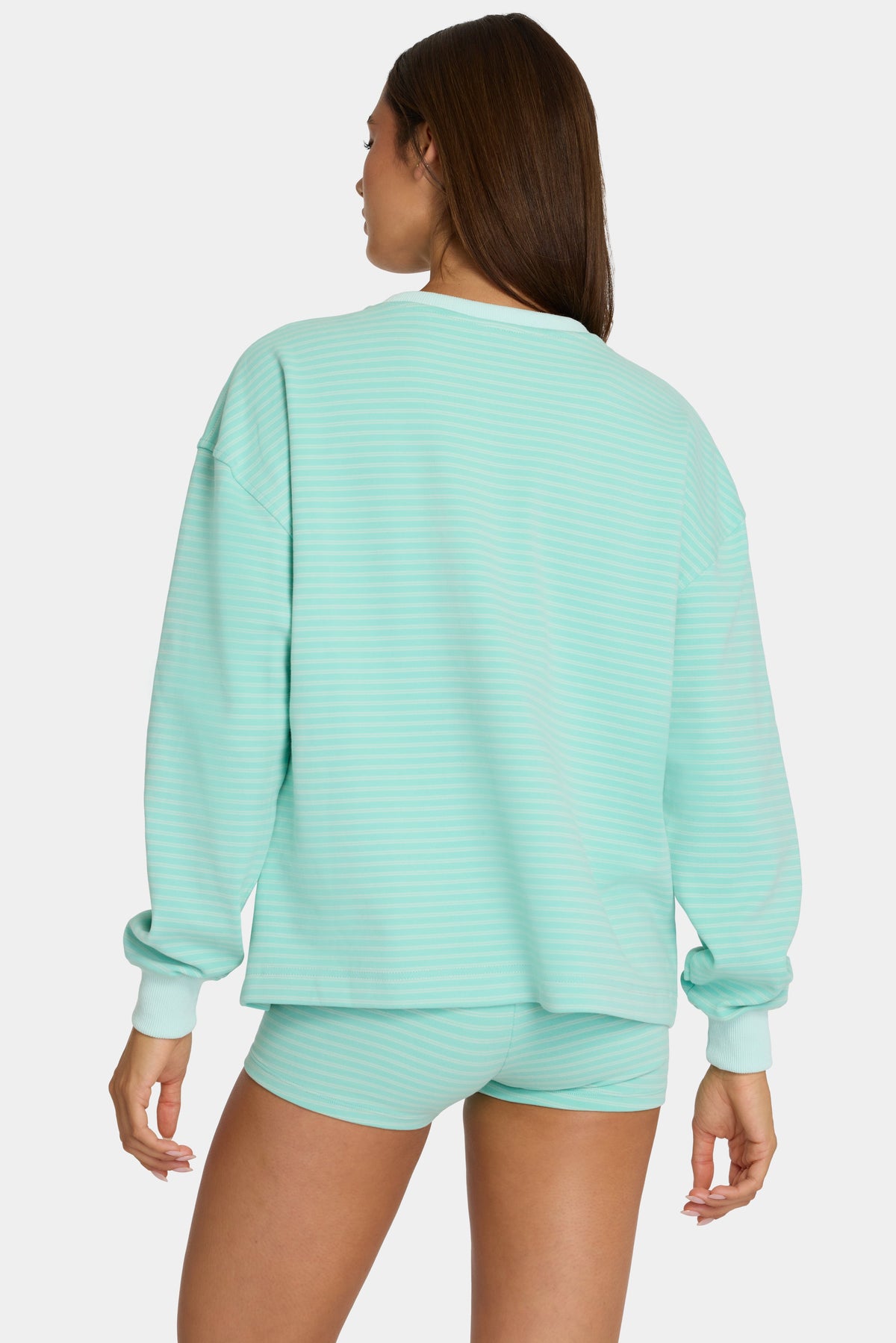 Chic Brushed Jersey Crewneck Sweatshirt in Aqua Stripe