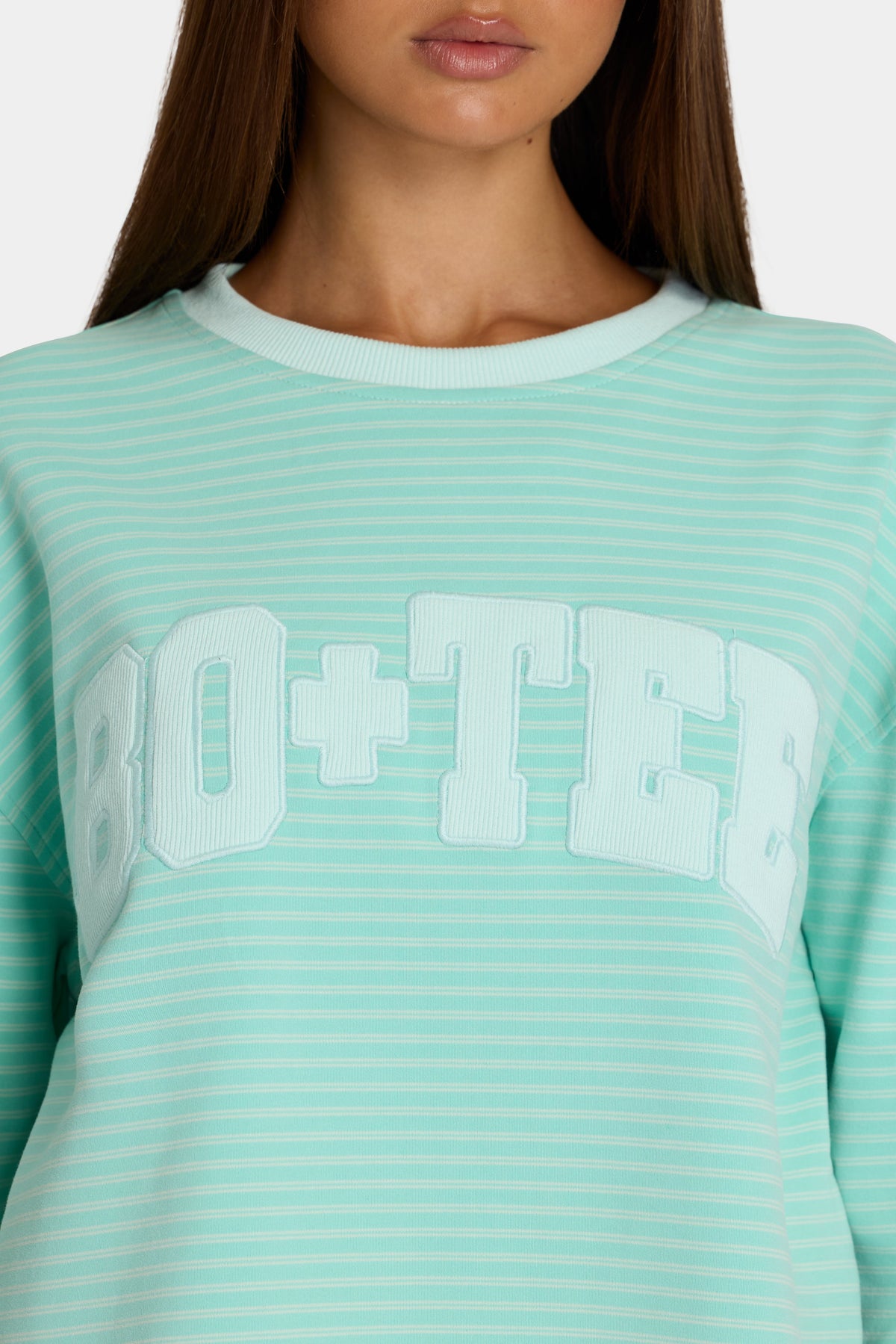Chic Brushed Jersey Crewneck Sweatshirt in Aqua Stripe