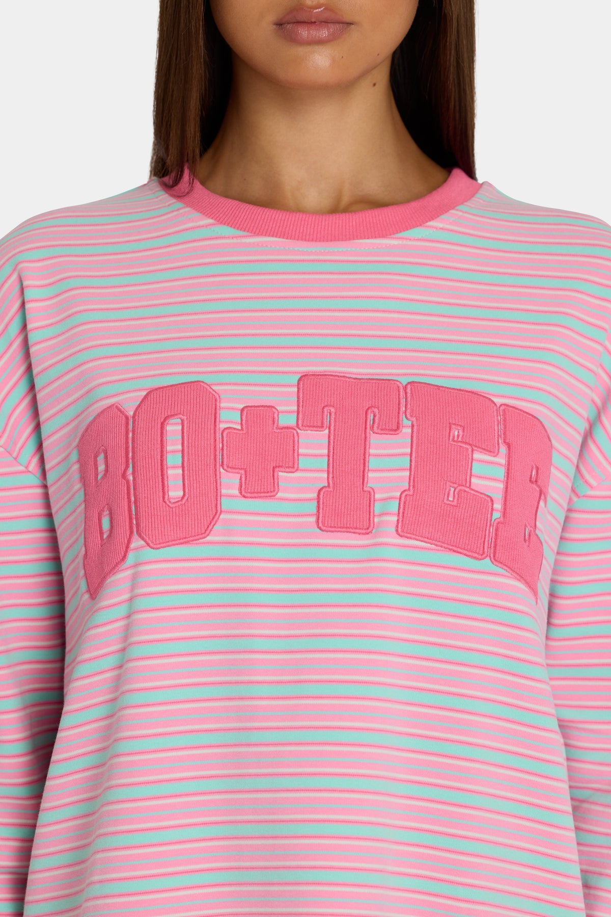 Chic Brushed Jersey Crewneck Sweatshirt in Multi Stripe