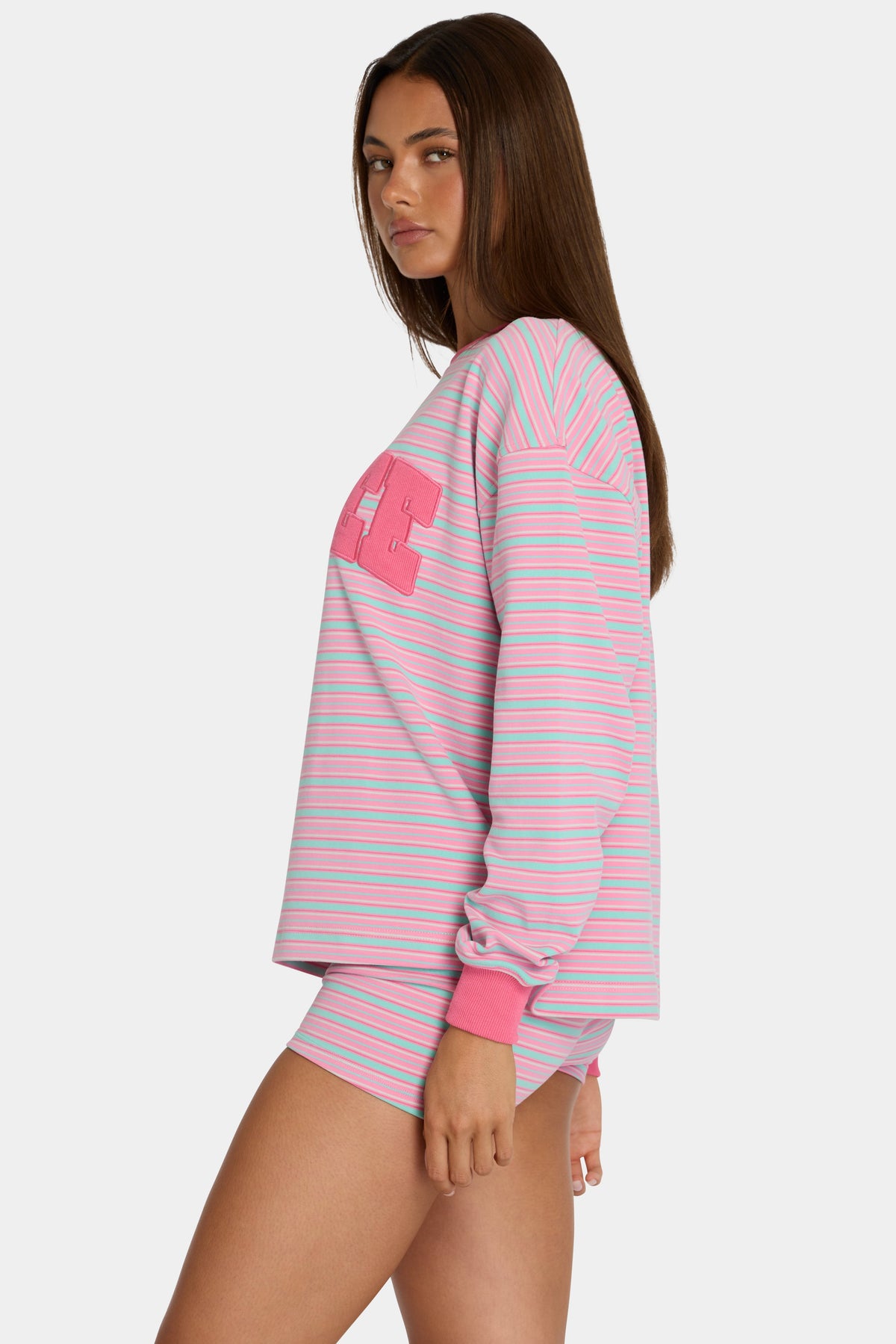 Chic Brushed Jersey Crewneck Sweatshirt in Multi Stripe