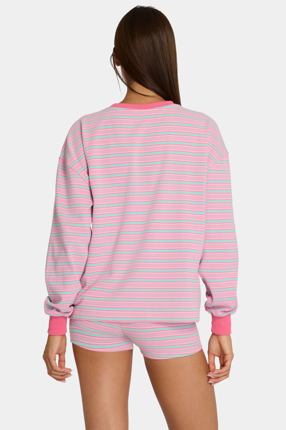 Chic Brushed Jersey Crewneck Sweatshirt in Multi Stripe