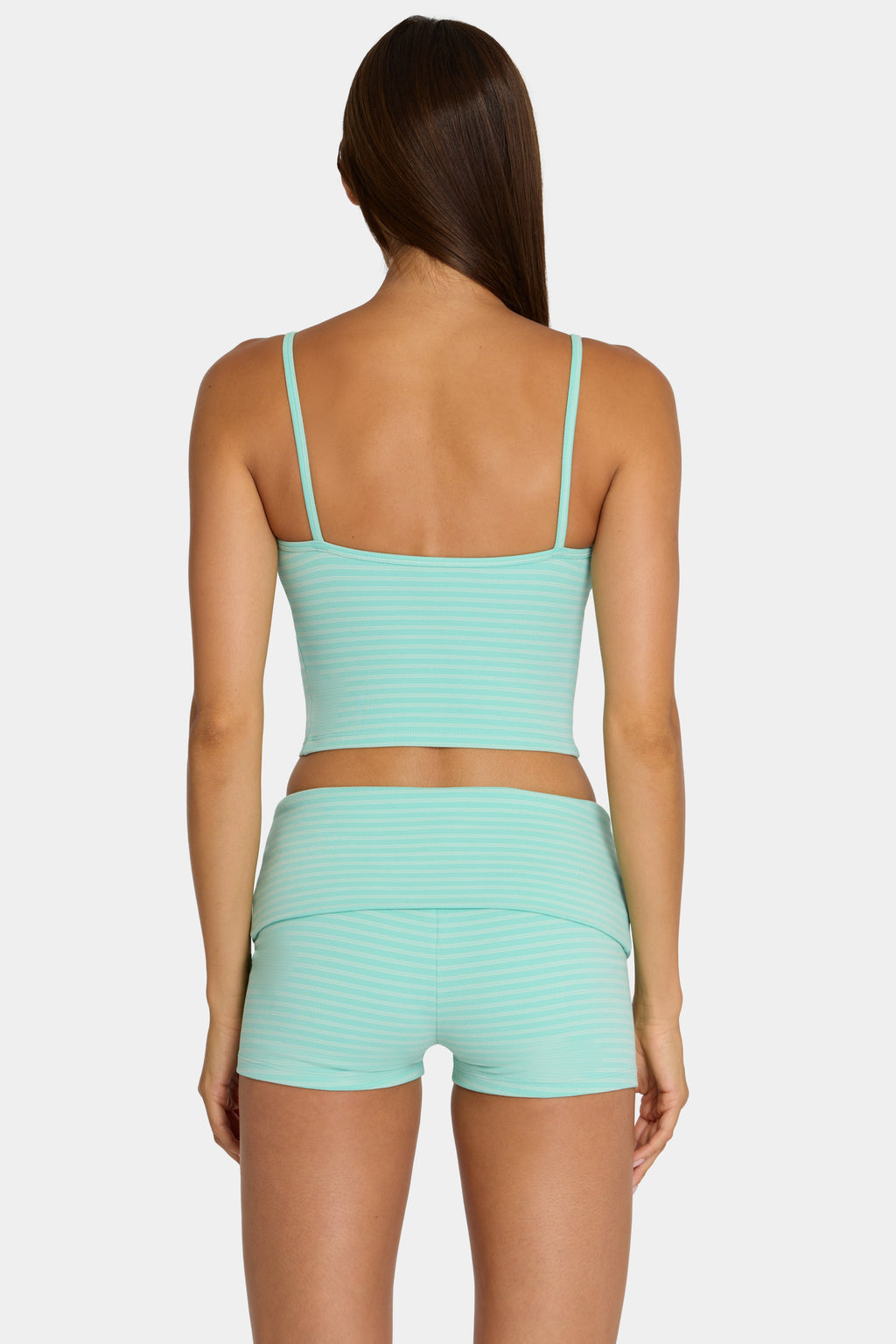 Chic Brushed Jersey Mini Shorts in Aqua Stripe