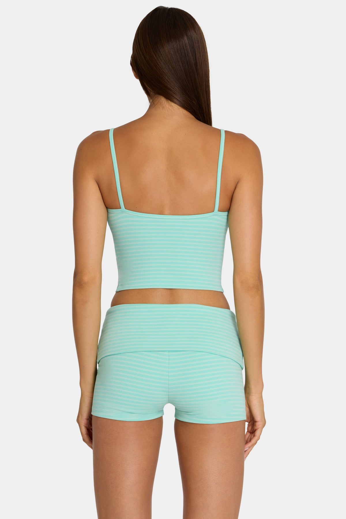 Chic Brushed Jersey Mini Shorts in Aqua Stripe