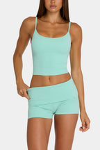 Chic Brushed Jersey Mini Shorts in Aqua Stripe