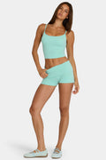 Chic Brushed Jersey Mini Shorts in Aqua Stripe