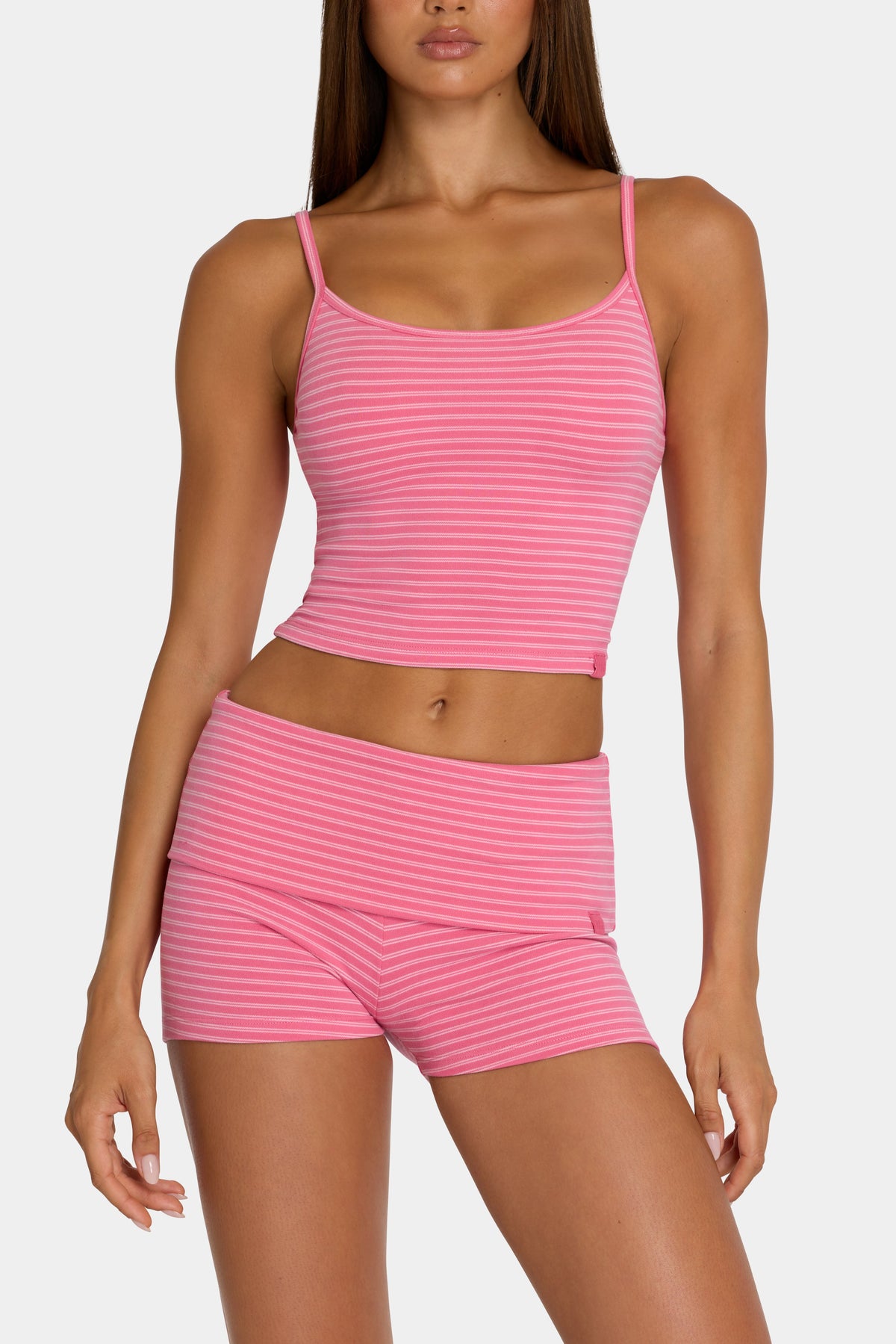 Chic Brushed Jersey Mini Shorts in Pink Stripe