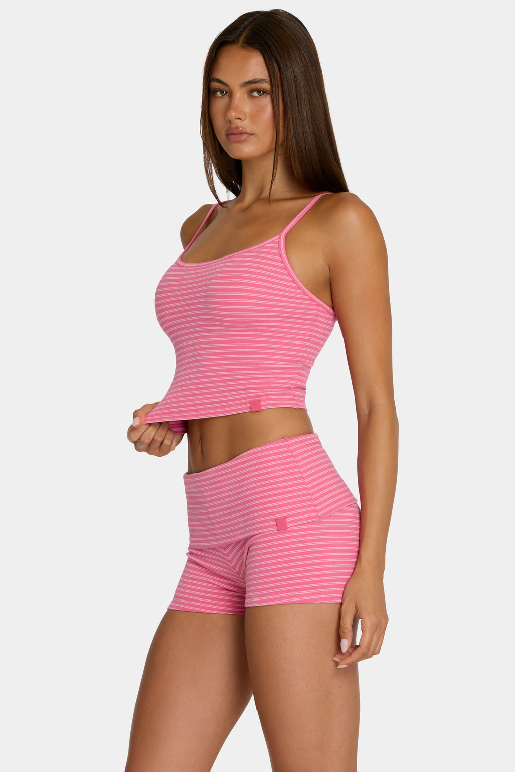 Chic Brushed Jersey Mini Shorts in Pink Stripe