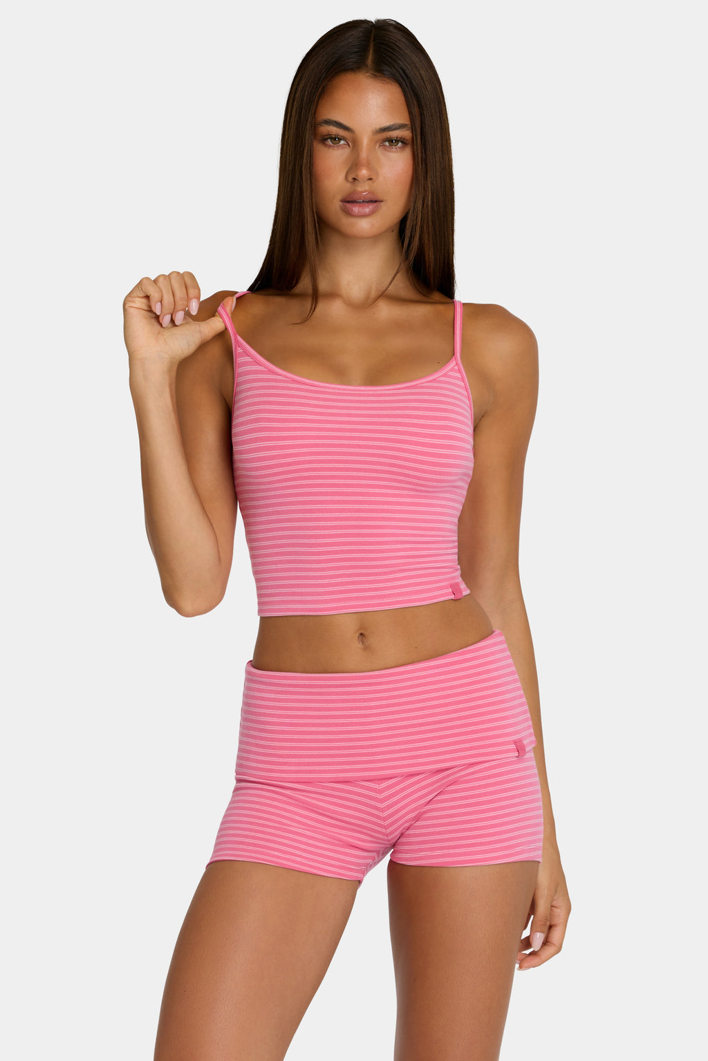 Chic Brushed Jersey Tank Top in Pink Stripe