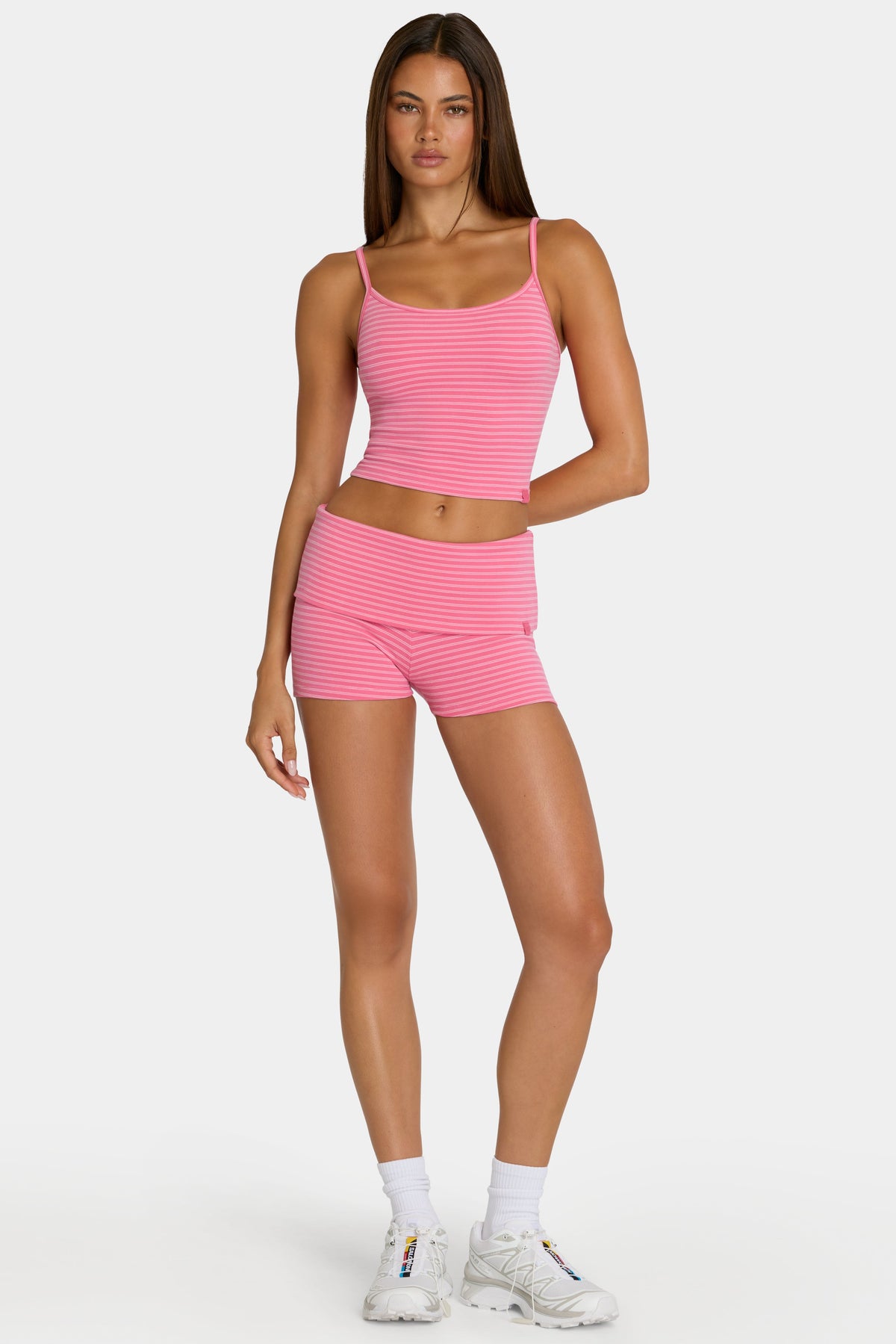 Chic Brushed Jersey Tank Top in Pink Stripe