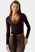 Chic Soft Jersey Wrap Top in Espresso