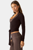 Chic Soft Jersey Wrap Top in Espresso