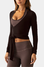Chic Soft Jersey Wrap Top in Espresso