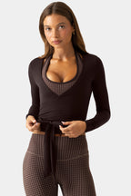 Chic Soft Jersey Wrap Top in Espresso