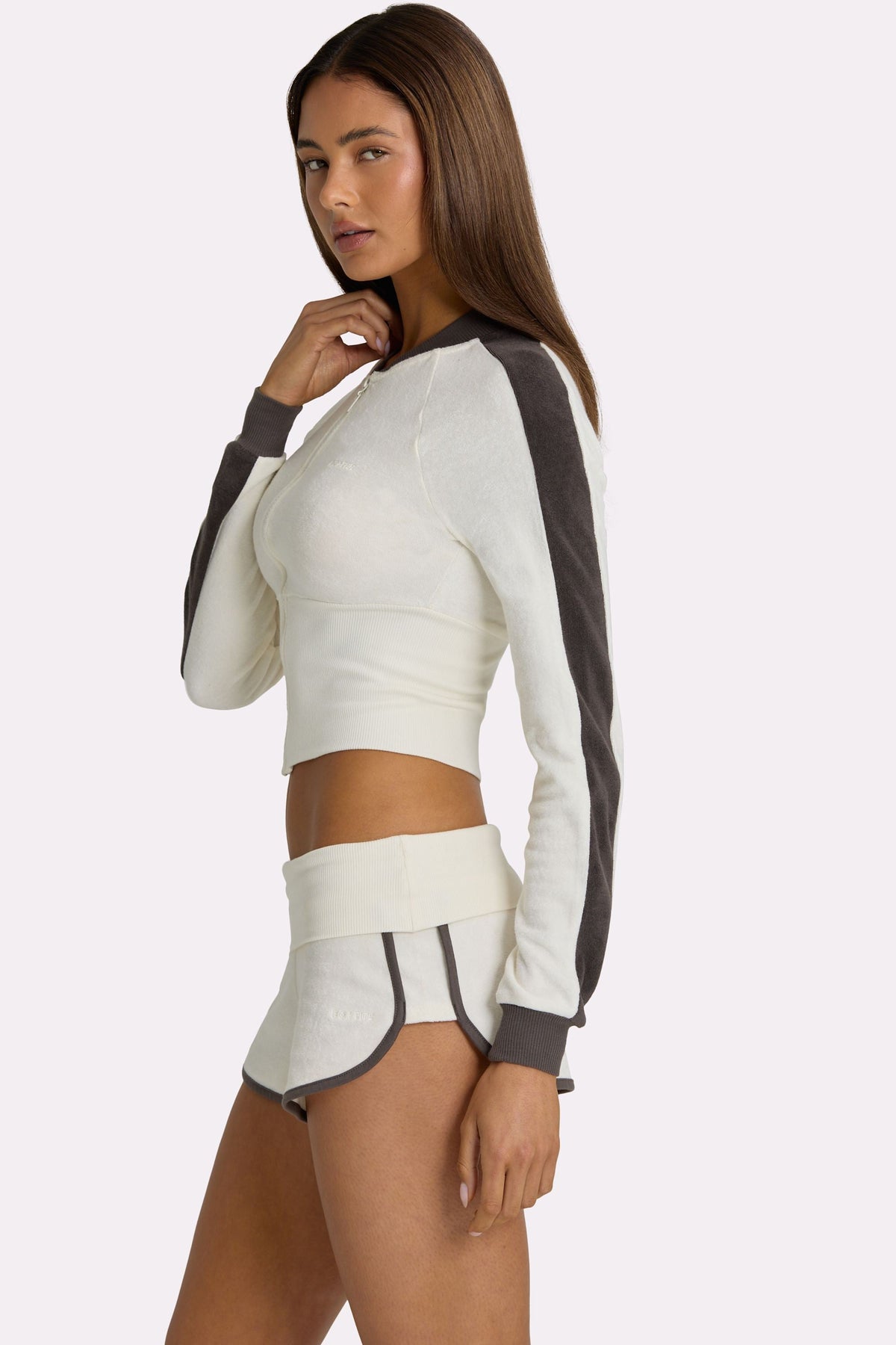 Chic Terry Foldover Waist Shorts in Coconut