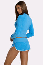 Chic Terry Foldover Waist Shorts in Electric Blue