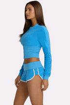Chic Terry Foldover Waist Shorts in Electric Blue