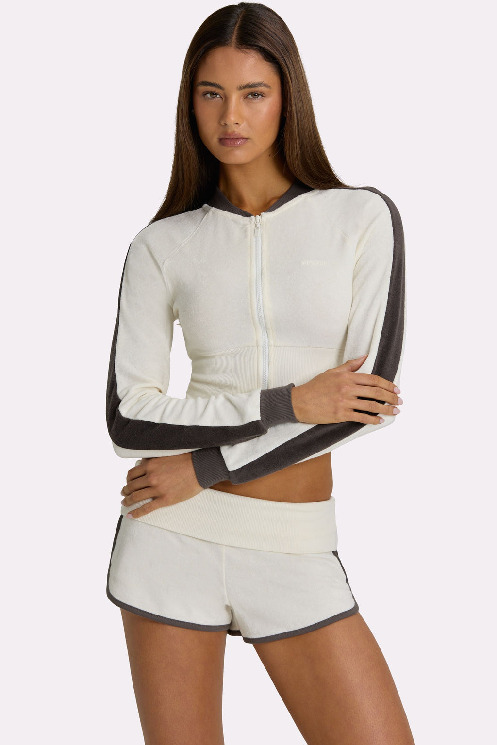 Chic Terry Zip-Up Jacket in Coconut