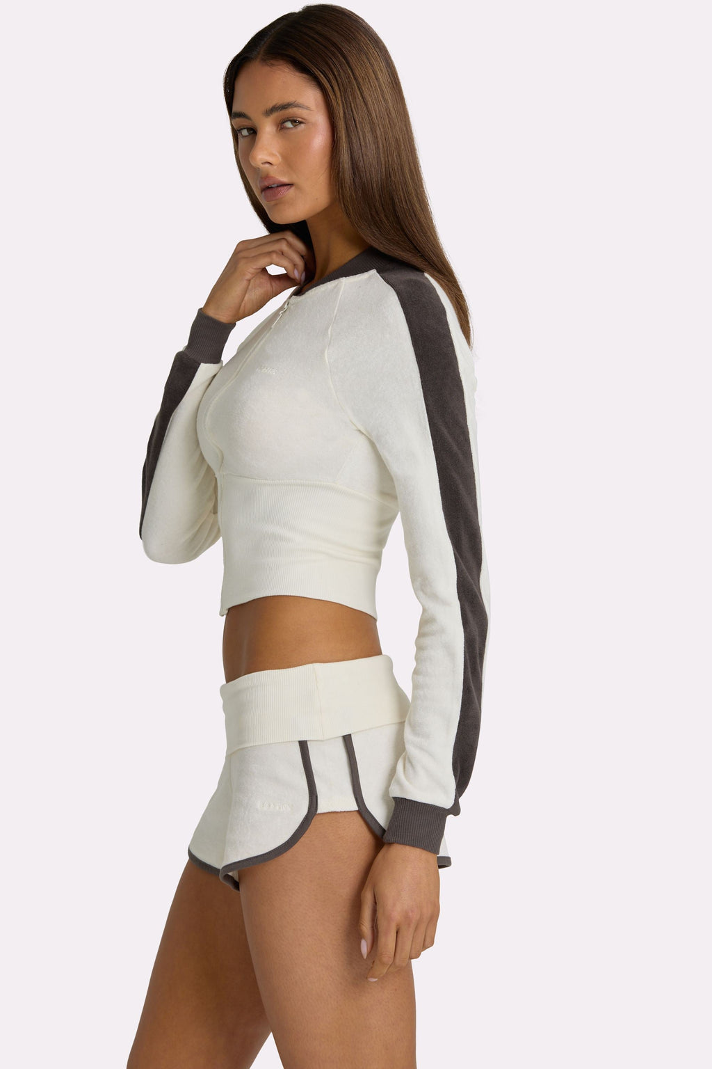 Chic Terry Zip-Up Jacket in Coconut
