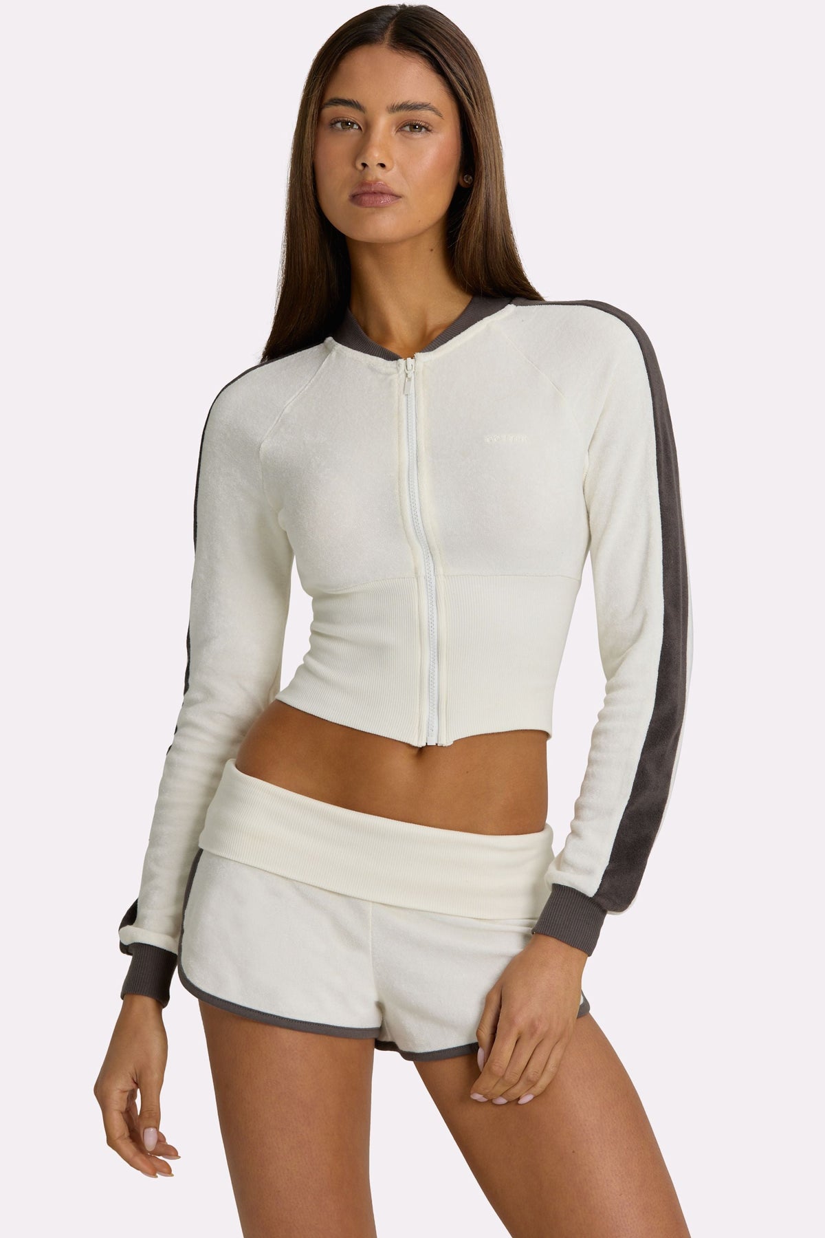 Chic Terry Zip-Up Jacket in Coconut