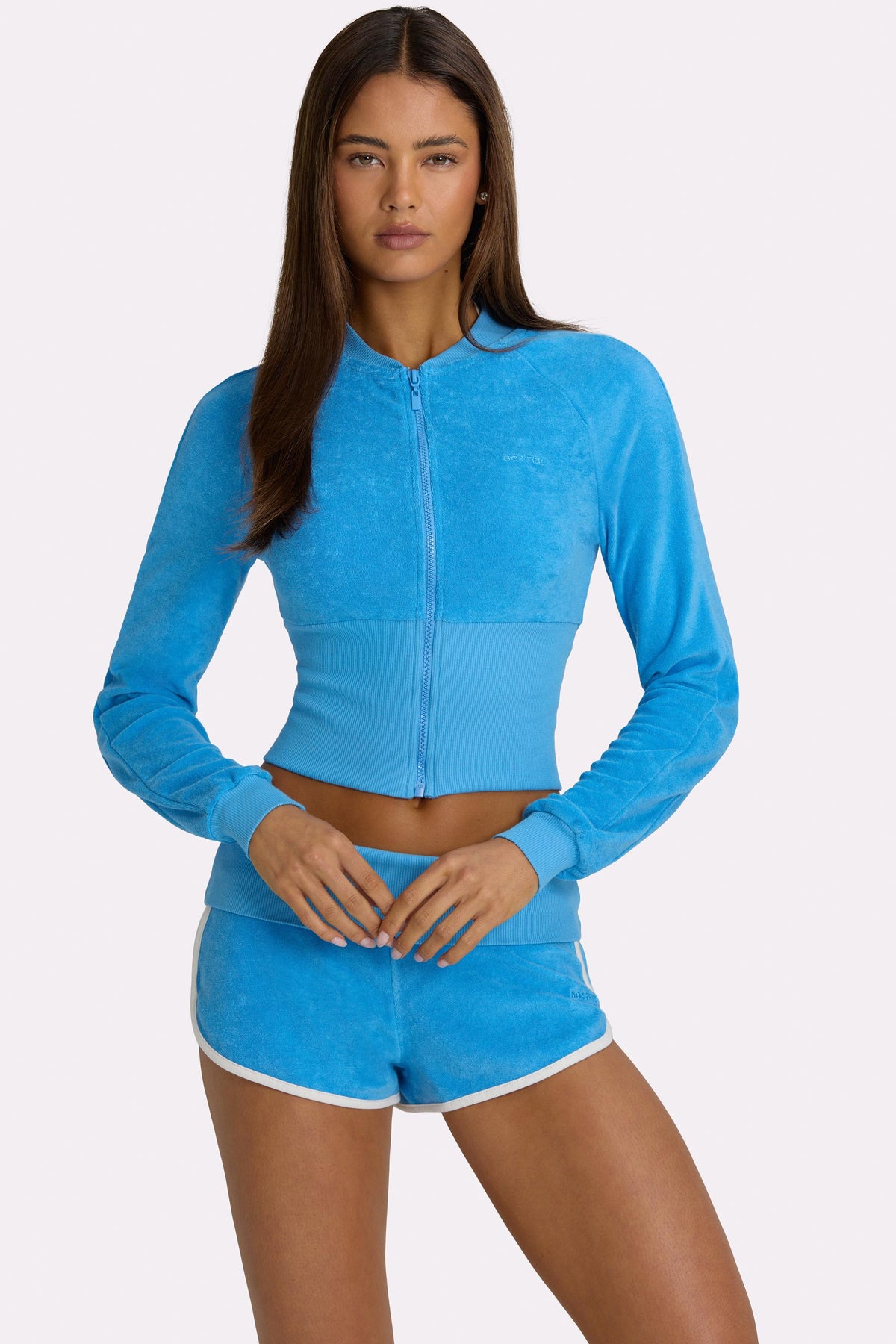 Chic Terry Zip-Up Jacket in Electric Blue