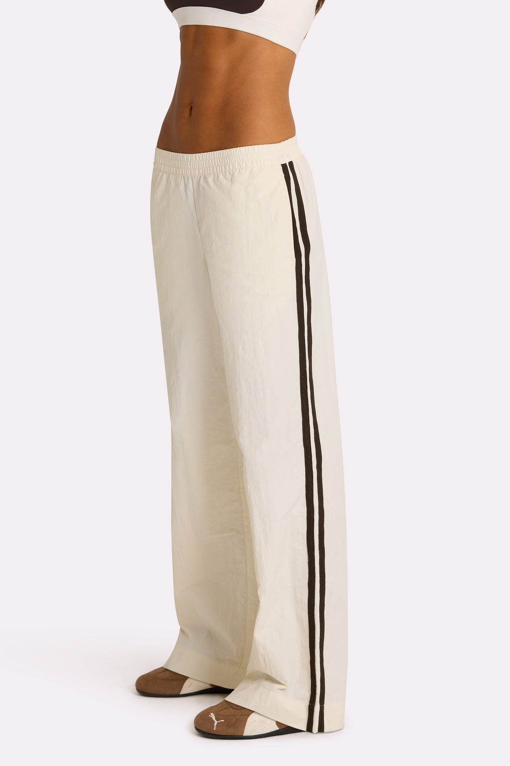 Chic Woven Track Pants in Coconut