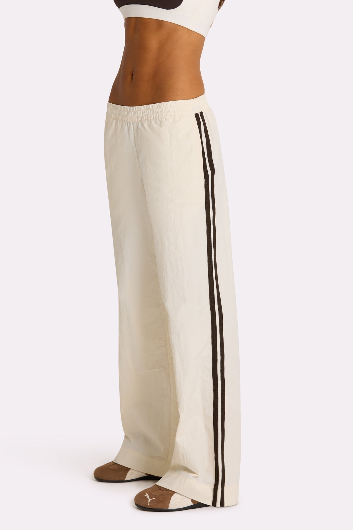 Chic Woven Track Pants in Coconut