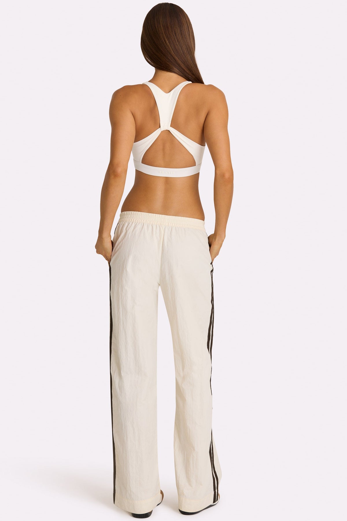 Chic Woven Track Pants in Coconut