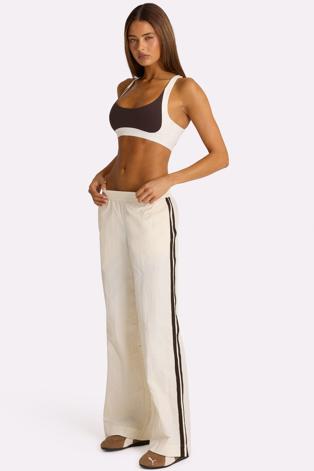 Chic Woven Track Pants in Coconut