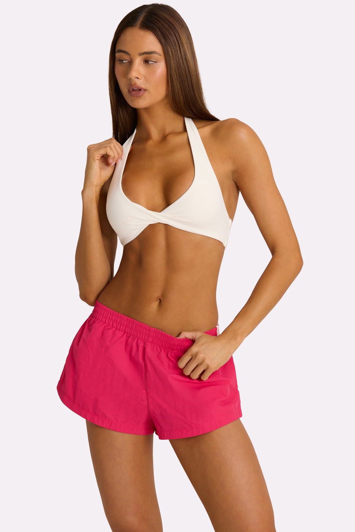 Chic Woven Track Shorts in Hot Pink