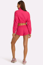 Chic Woven Zip-Up Track Jacket in Hot Pink
