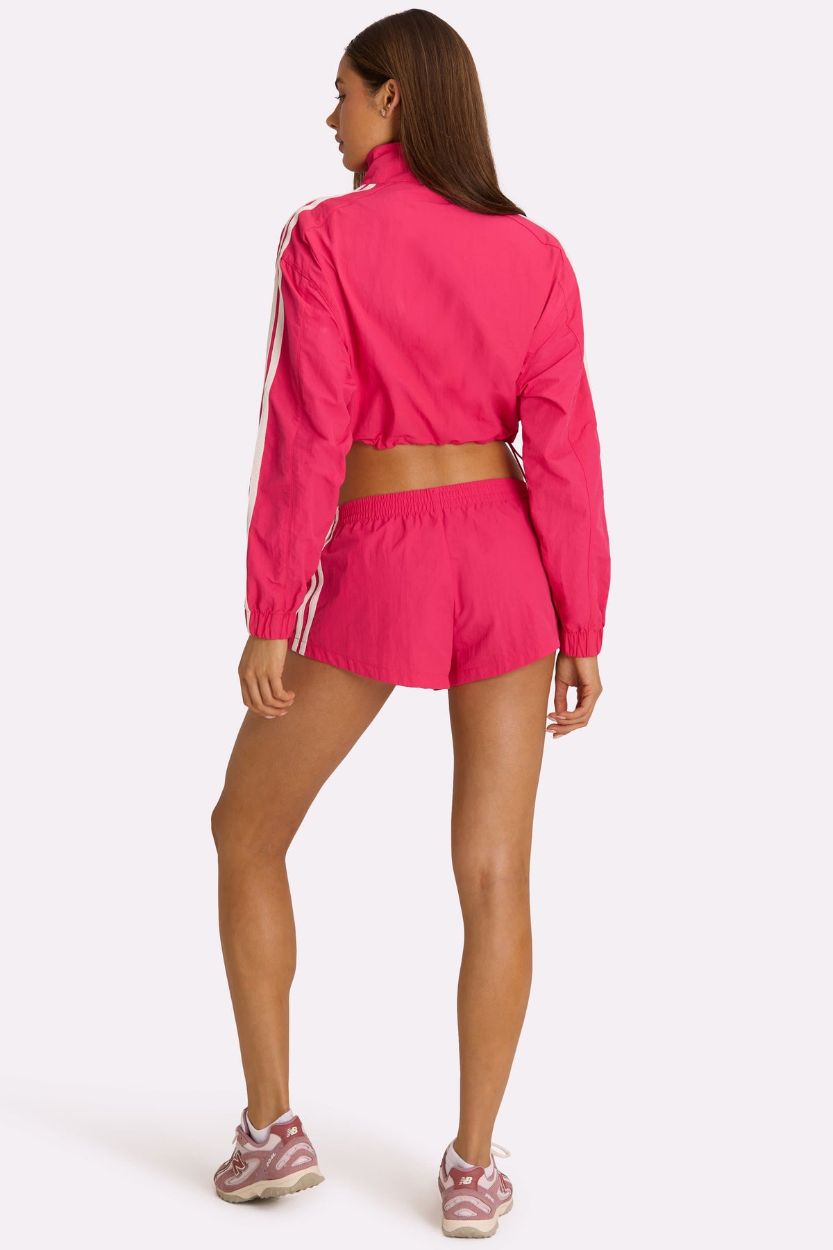 Chic Woven Zip-Up Track Jacket in Hot Pink