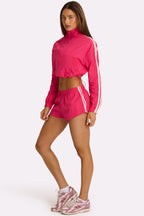 Chic Woven Zip-Up Track Jacket in Hot Pink