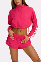 Chic Woven Zip-Up Track Jacket in Hot Pink
