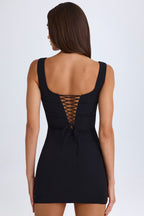 Chic Draped Structured Corset Mini Dress in Black