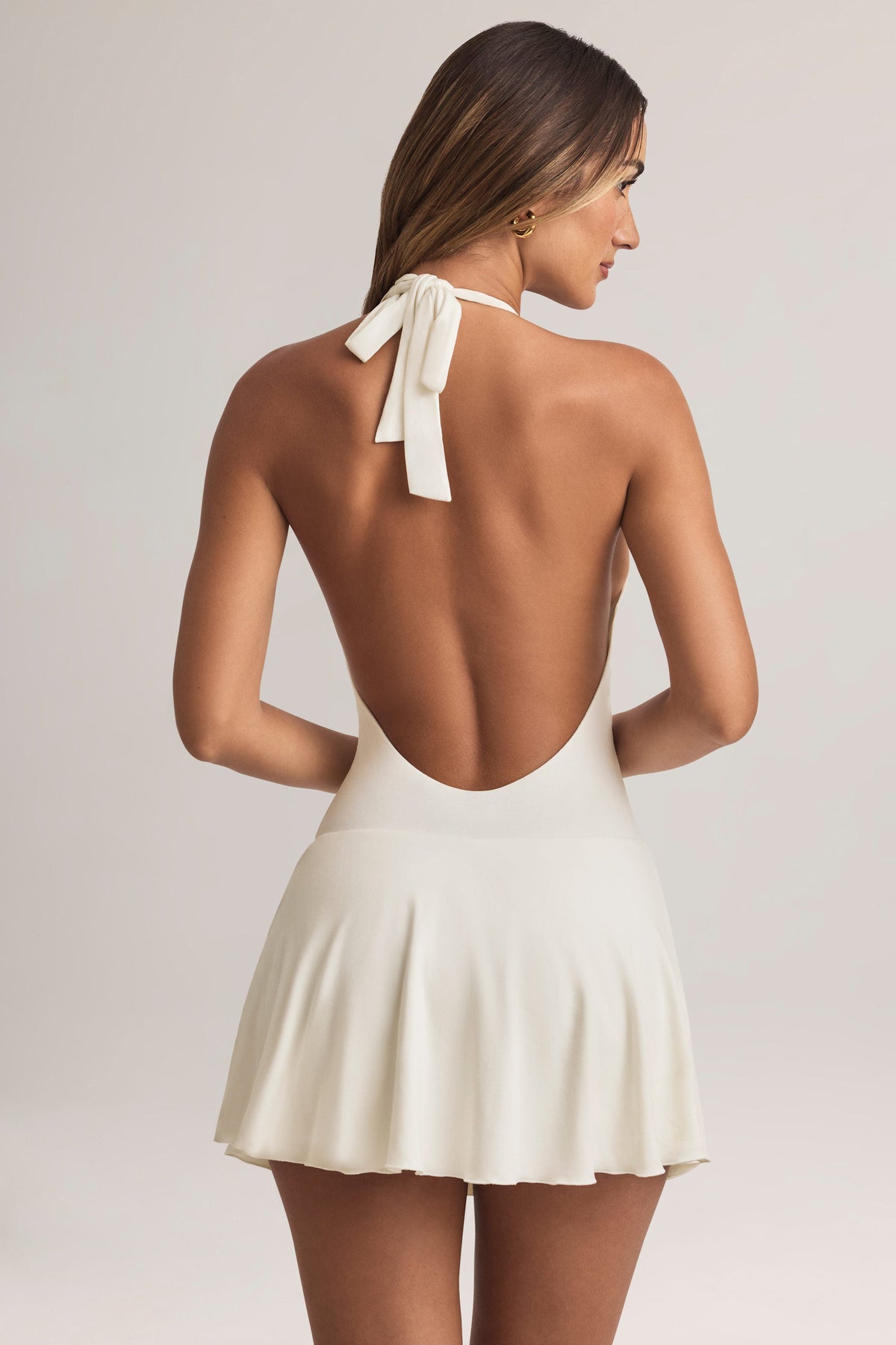 Chic Modal Halterneck A-Line Mini Dress in White