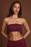 Chic Fringed Bandeau Lace-up Crop Top in Wine Red