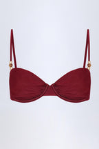 Chic Bead-Embellished Ruched Underwired Bikini Top in Dark Cherry