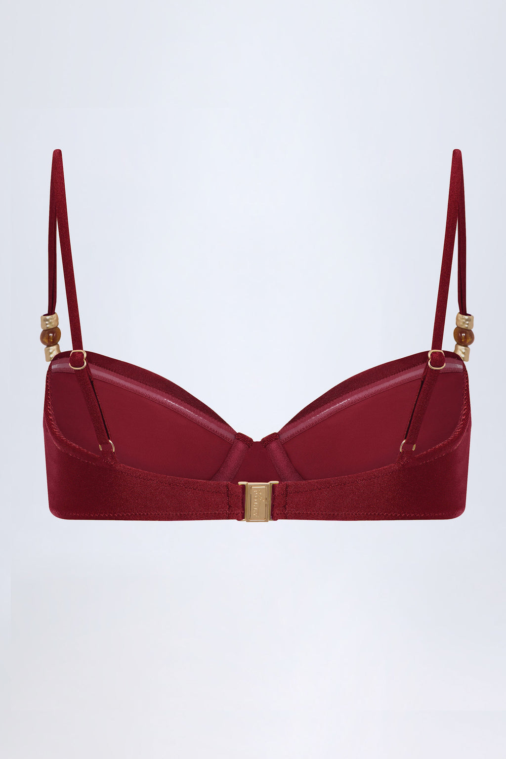 Chic Bead-Embellished Ruched Underwired Bikini Top in Dark Cherry