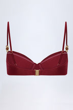 Chic Bead-Embellished Ruched Underwired Bikini Top in Dark Cherry