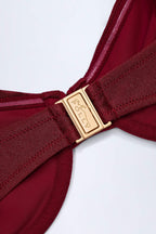 Chic Bead-Embellished Ruched Underwired Bikini Top in Dark Cherry