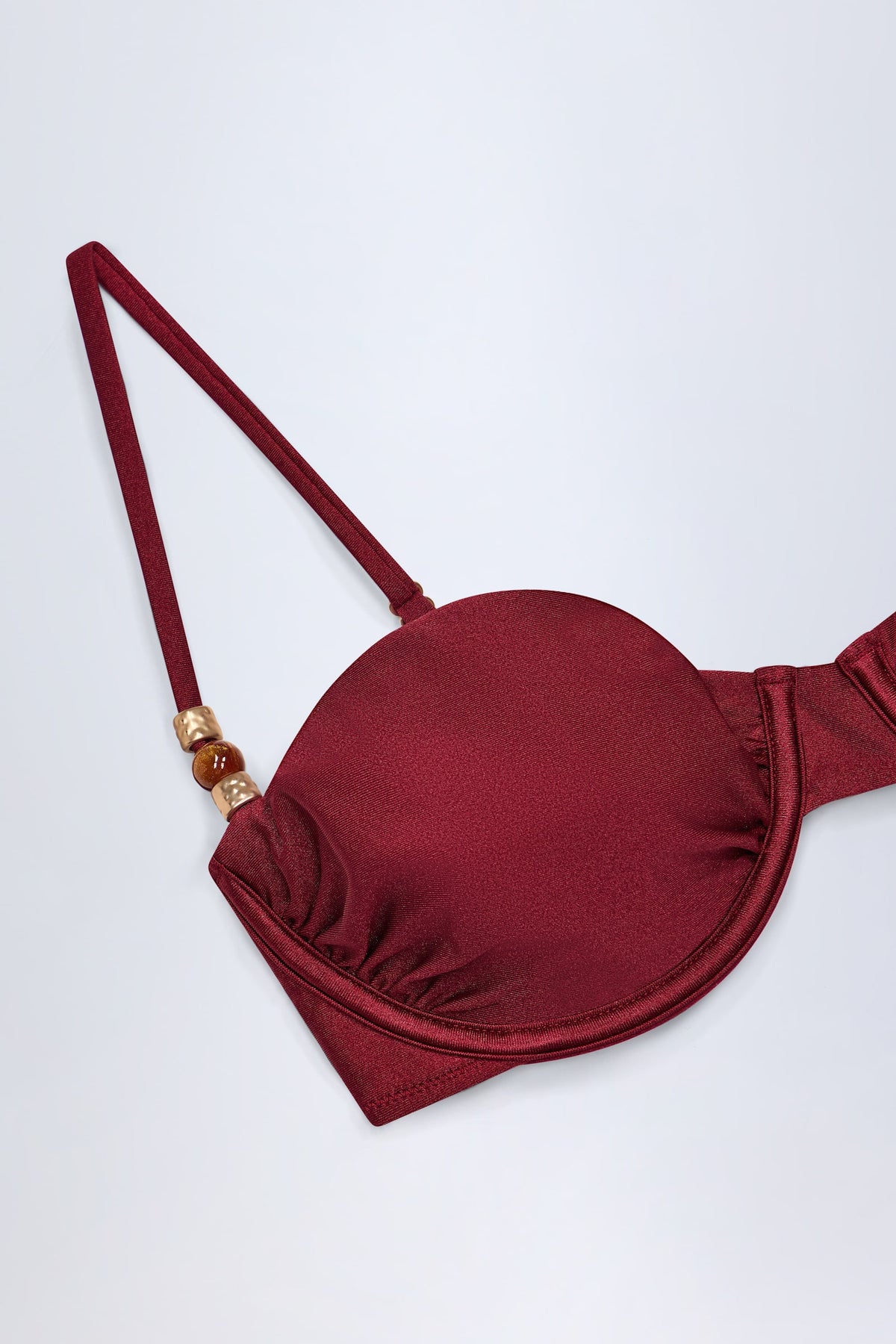 Chic Bead-Embellished Ruched Underwired Bikini Top in Dark Cherry