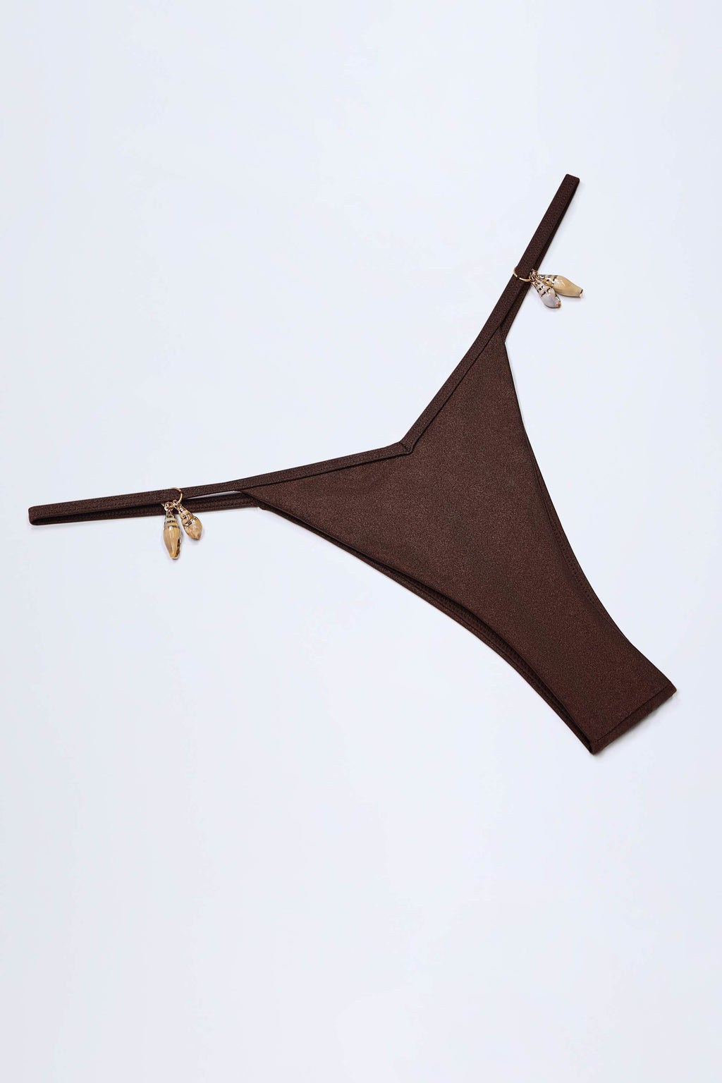 Chic Charm-Detail Thong Bikini Bottoms in Dark Chocolate