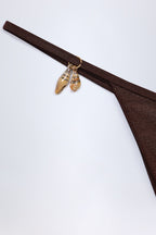 Chic Charm-Detail Thong Bikini Bottoms in Dark Chocolate