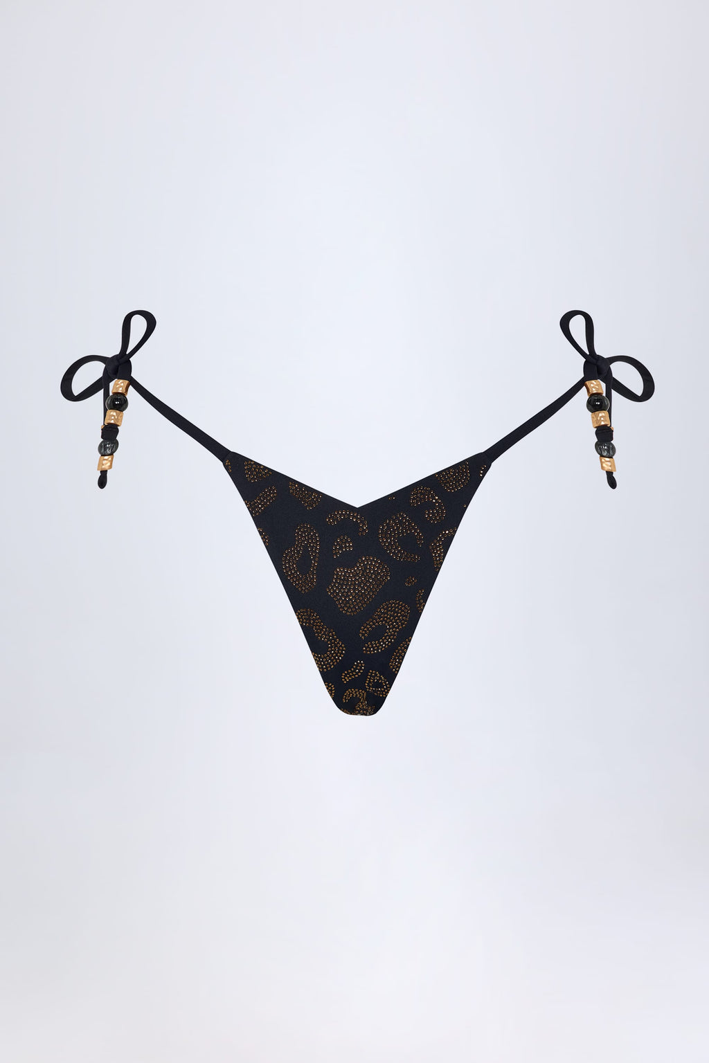 Chic Charm-Detail Thong Bikini Bottoms in Black