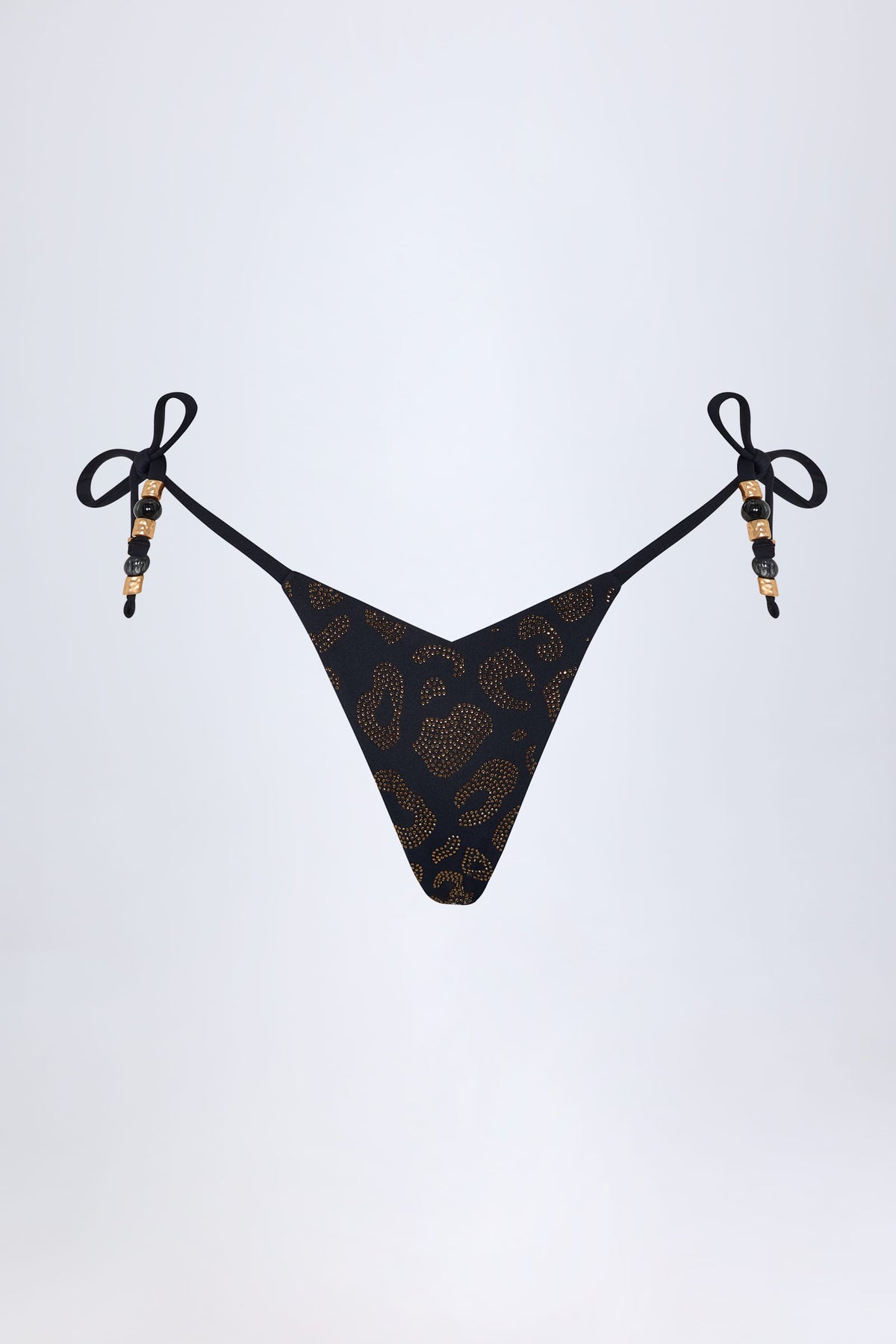 Chic Charm-Detail Thong Bikini Bottoms in Black