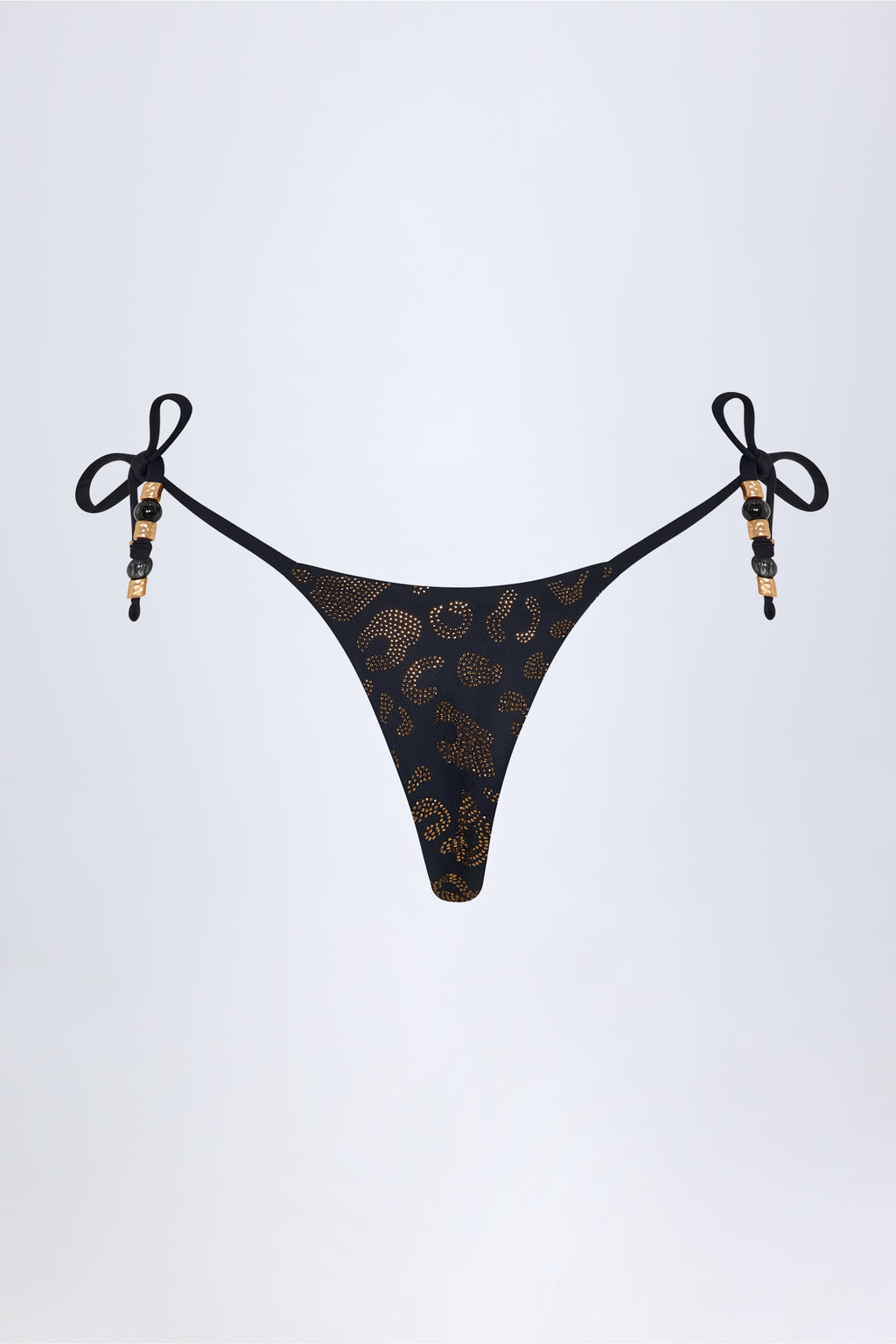Chic Charm-Detail Thong Bikini Bottoms in Black